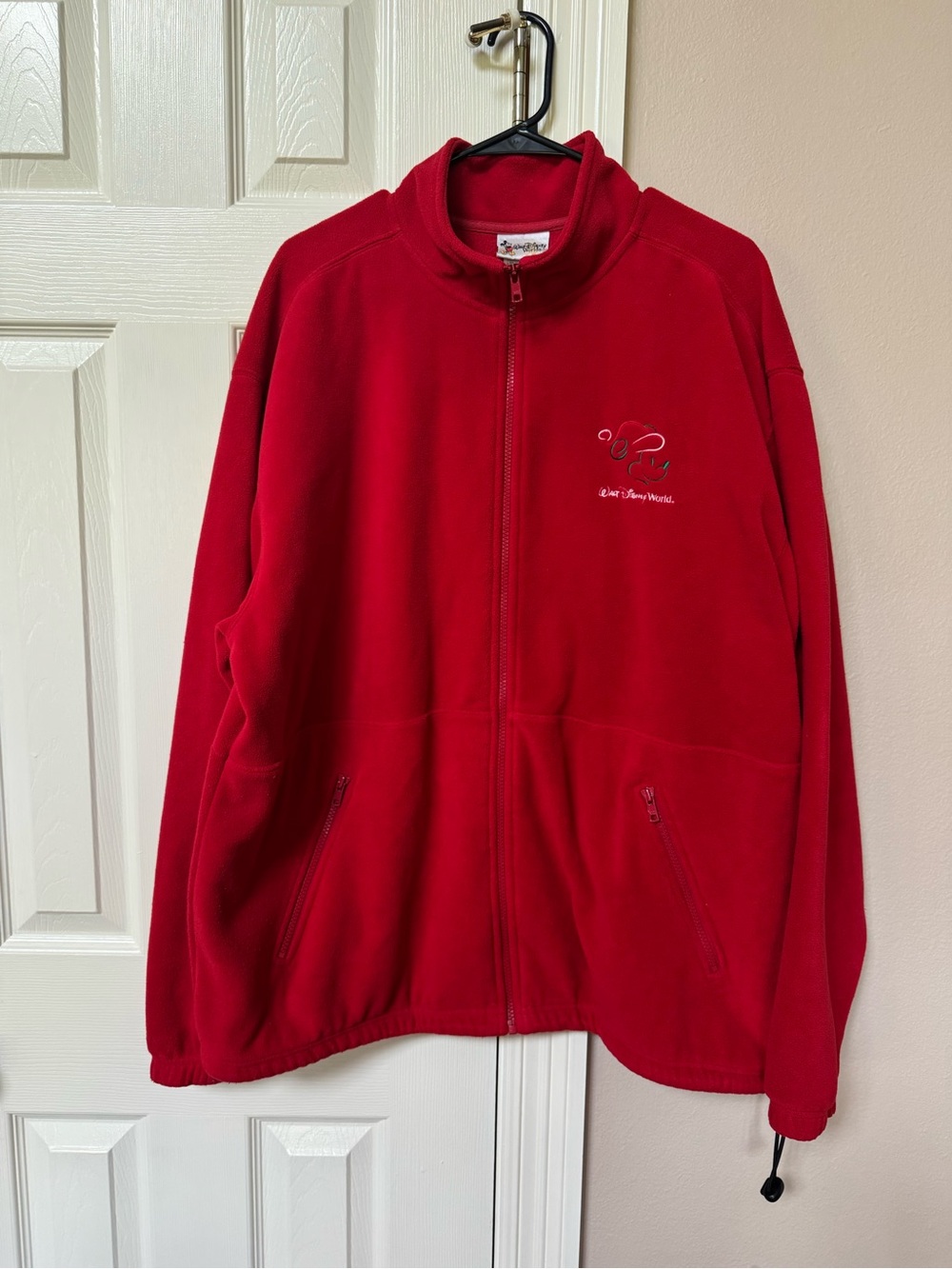 Walt Disney World Red Full-Zip Fleece Jacket with Christmas Mickey embroidery XL